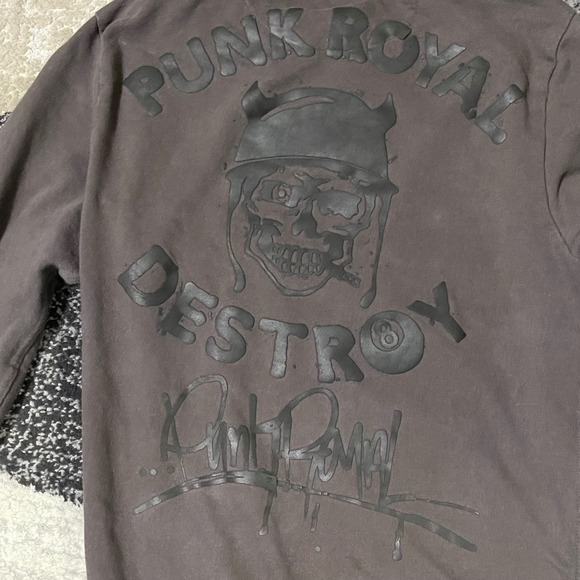 Punk Royal  Destroy Sweatshirt Men Small Brown Skull Helmet Puff Print Logo Goth - Picture 8 of 13